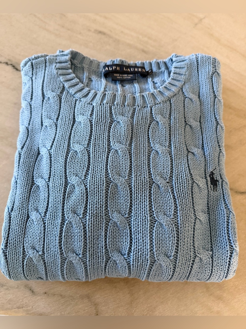Ralph Lauren Blue Label Light Blue Cable Knit Crewneck Sweater - M